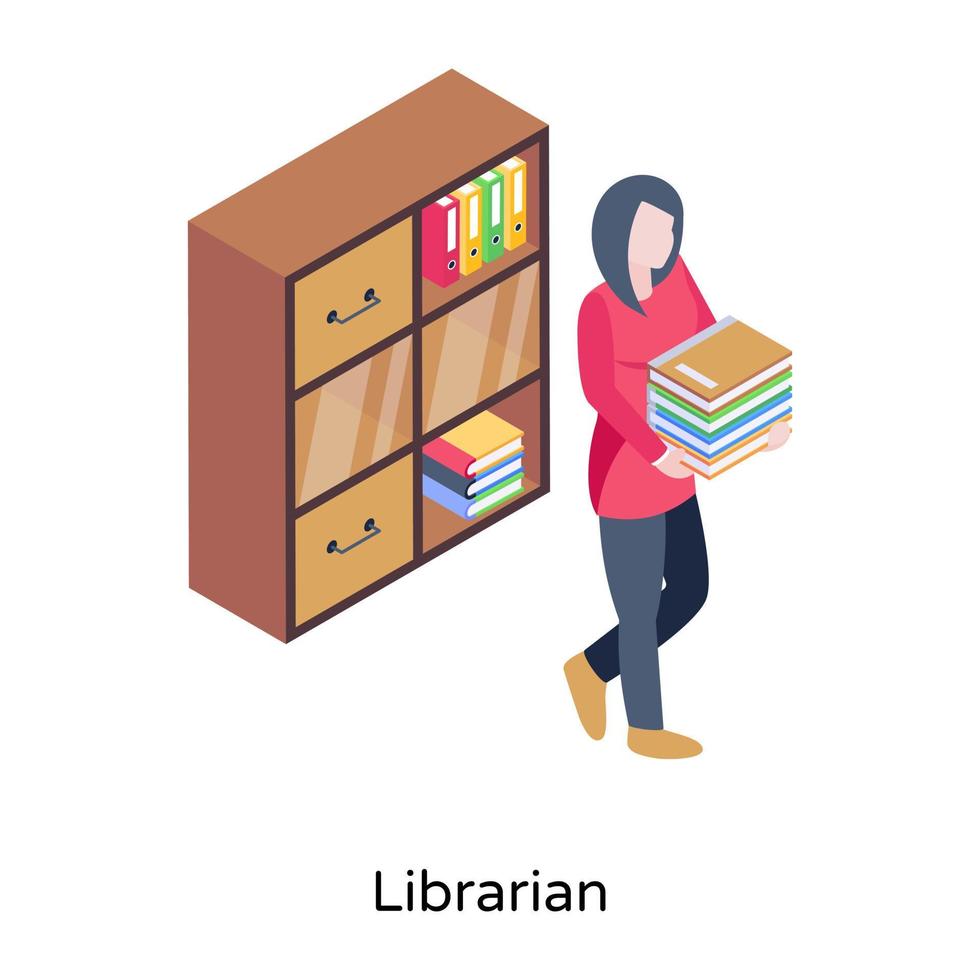 A female librarian in modern isometric vector