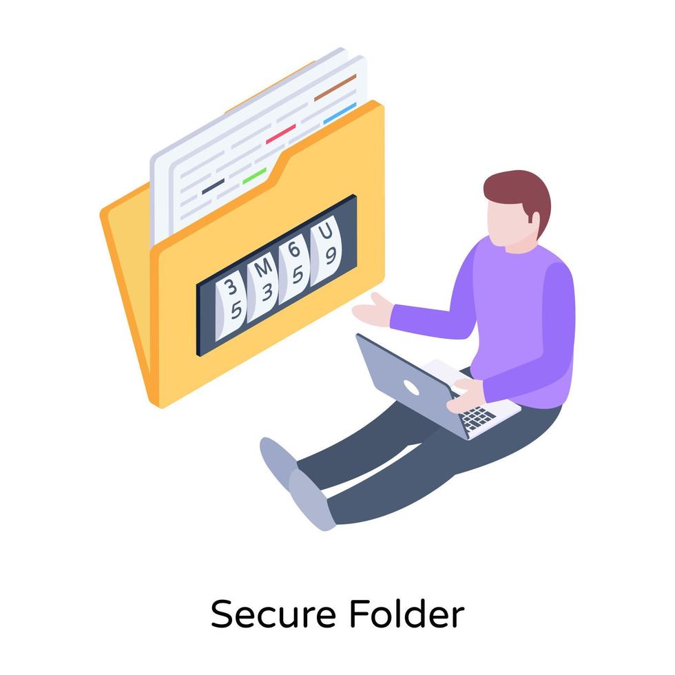 A scalable isometric illustration of secure folder vector