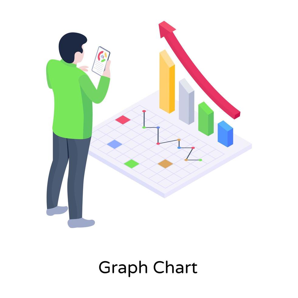 Business descriptive data, growth graph isometric illustration vector