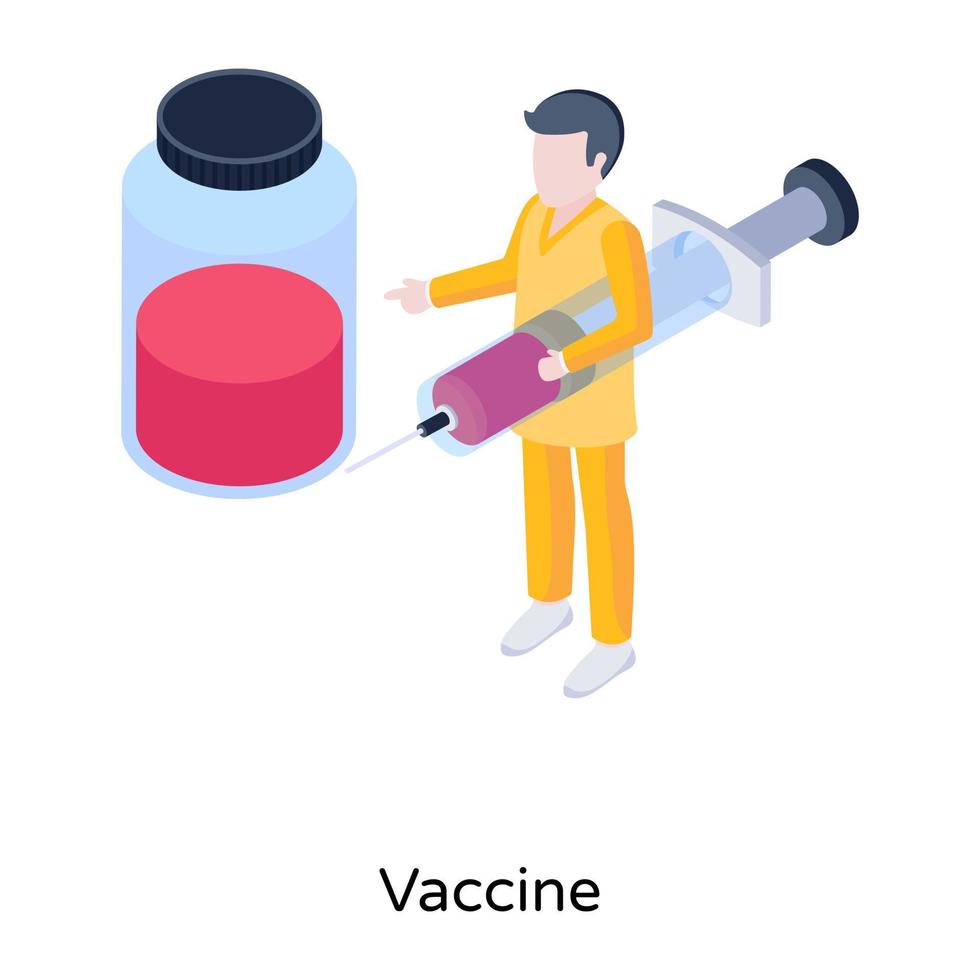 una ilustración de la vacuna en un vector isométrico moderno