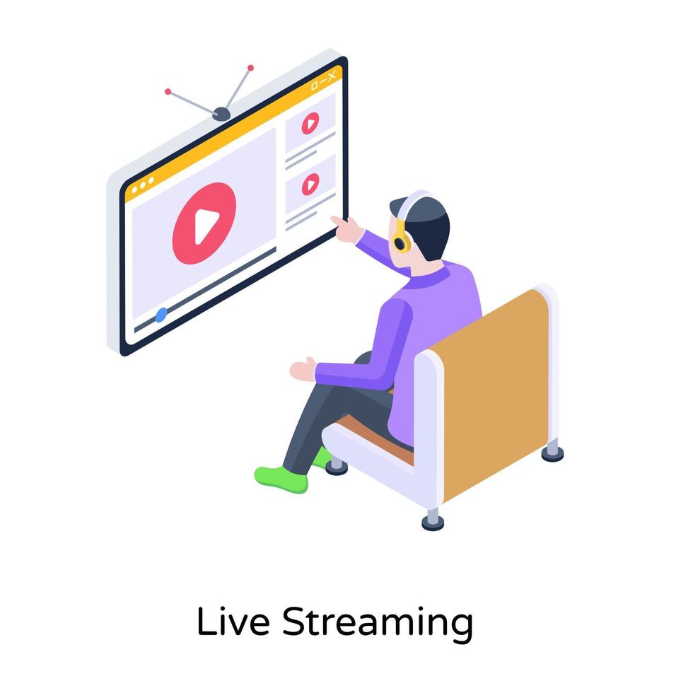 Live streaming isometric illustration with scalable facility vector