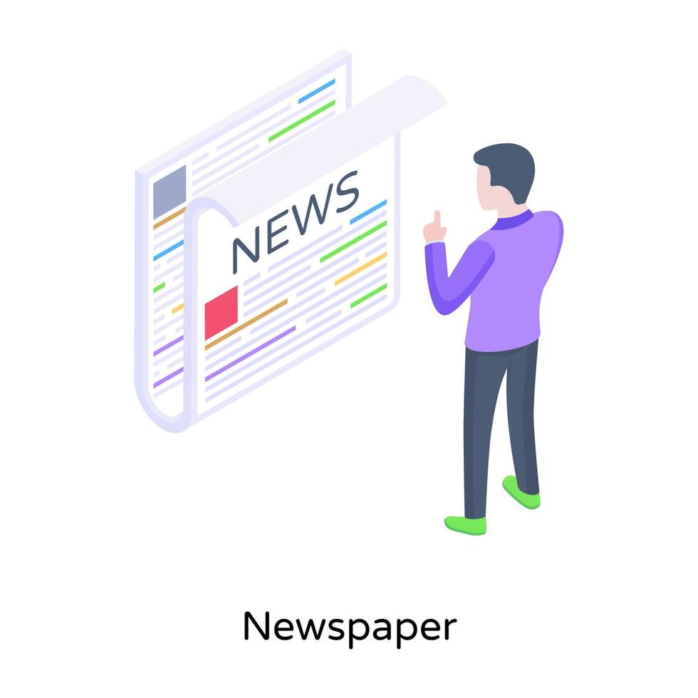 Newspaper isometric illustration with high resolution vector