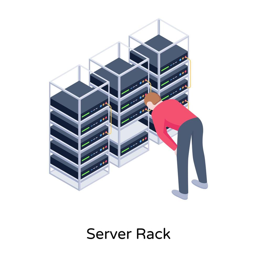 icono isométrico moderno del rack del servidor vector