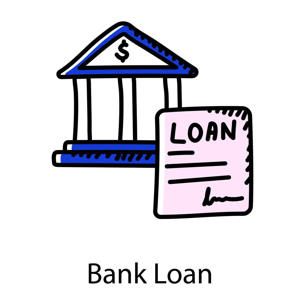 icono de garabato de préstamo bancario, vector editable