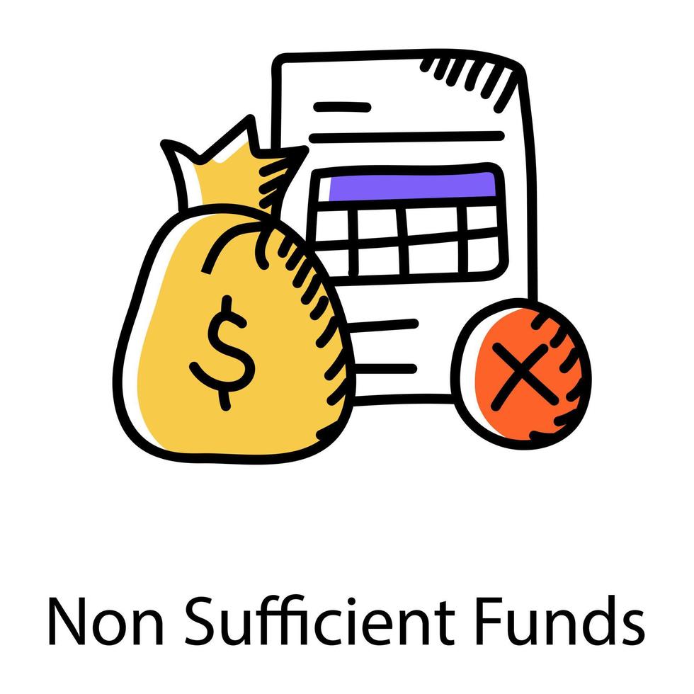 Doodle icon of non sufficient funds, editable vector