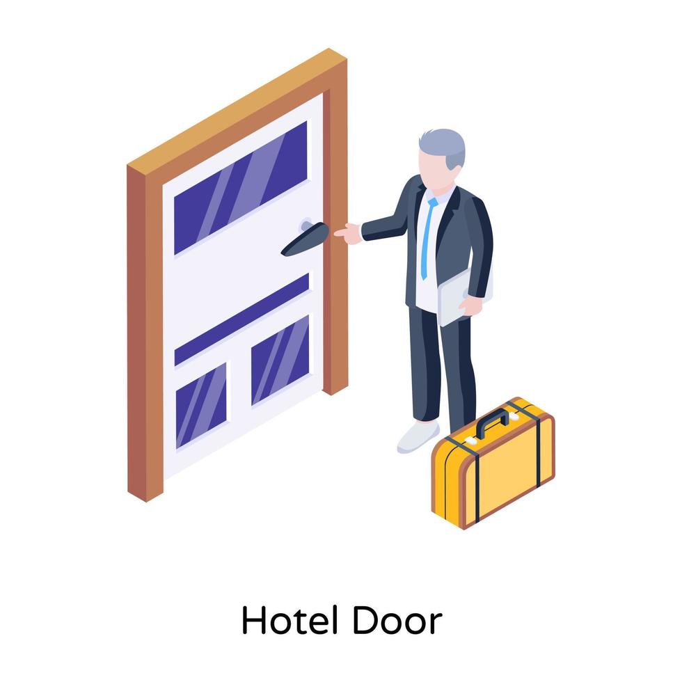 descargue la ilustración isométrica premium de la puerta del hotel vector