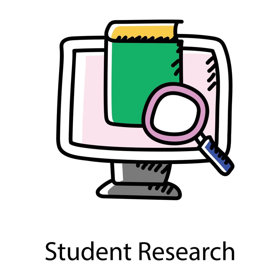 Paper with magnifier denoting book research in doodle style vector