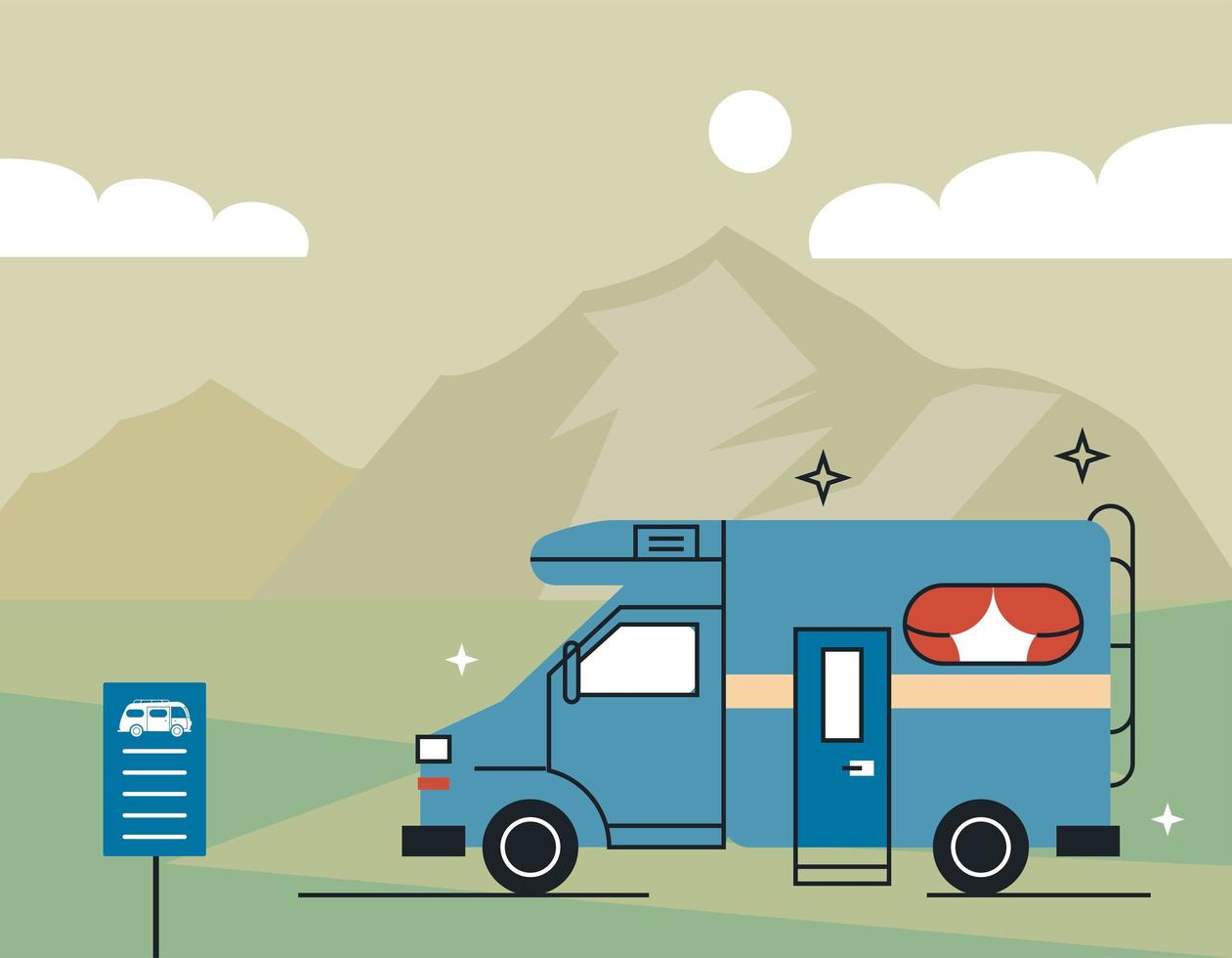 blue camper and mountain vector