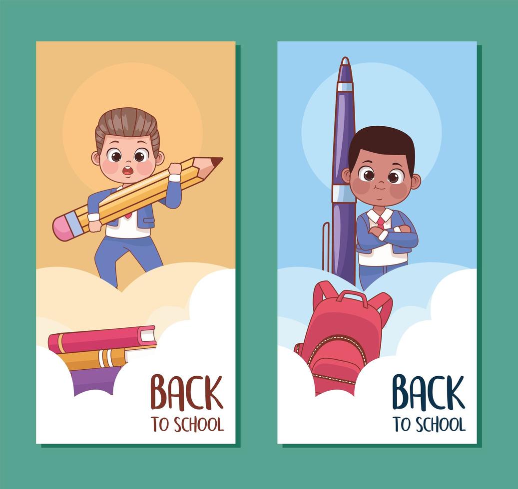 little schoolboys and letterings vector