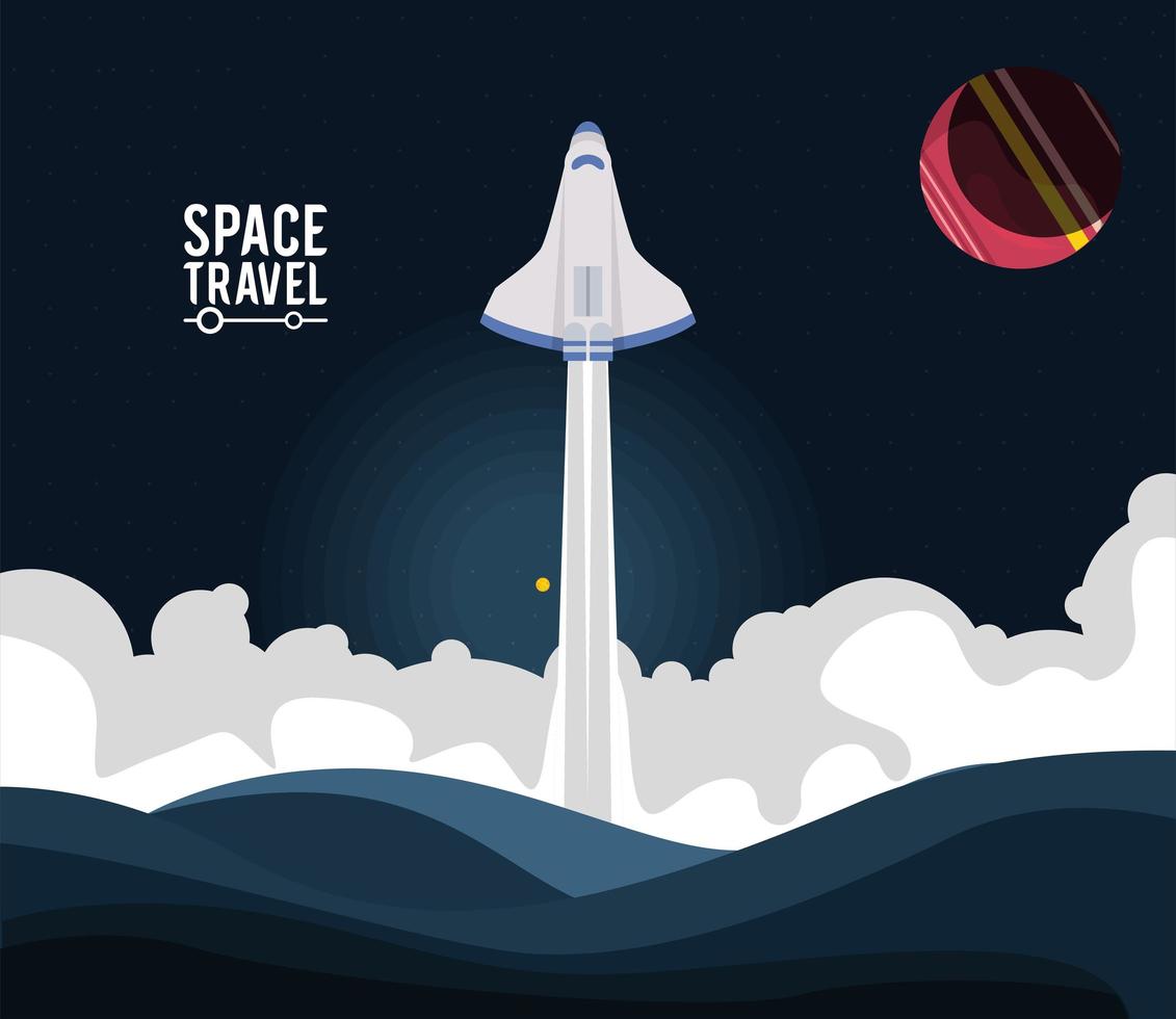 space travel lettering ans spaceship vector