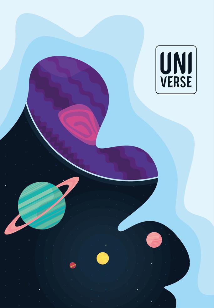 letras del universo con planetas vector