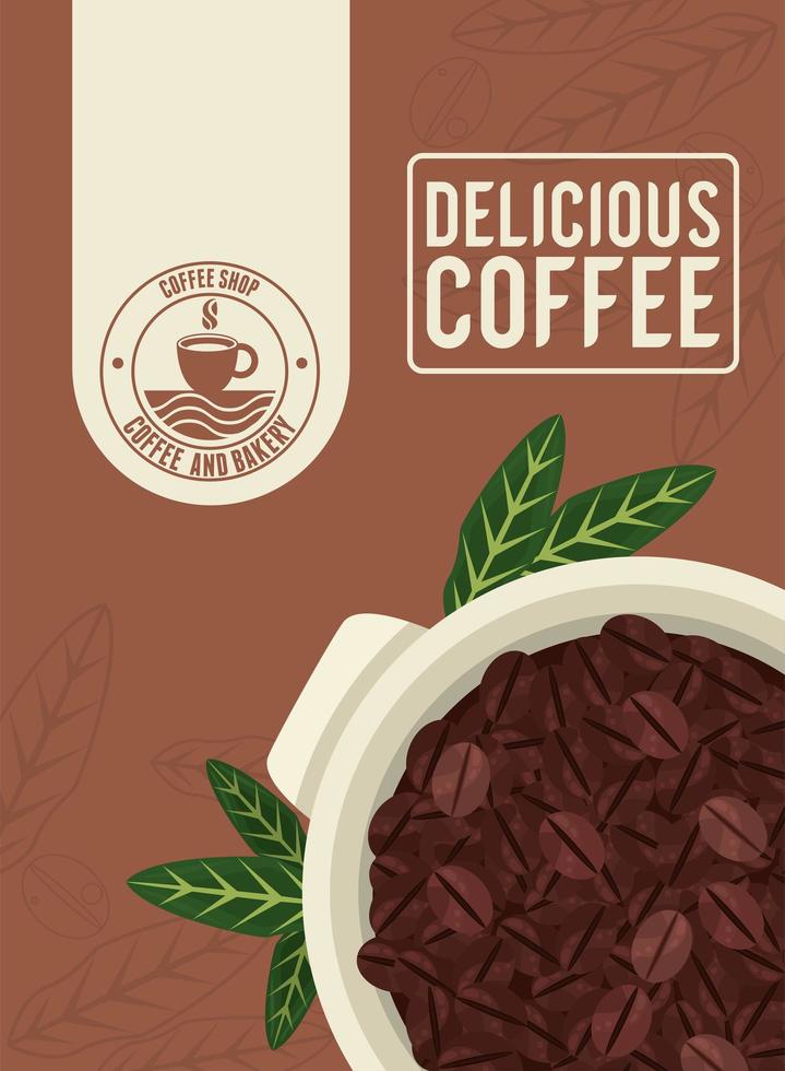 delicious coffee lettering with grains vector