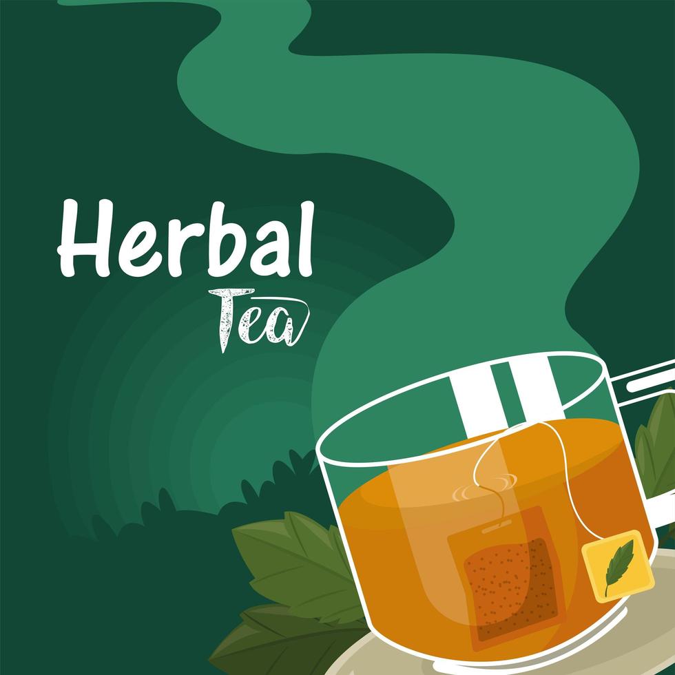 herbal tea lettering with cup vector