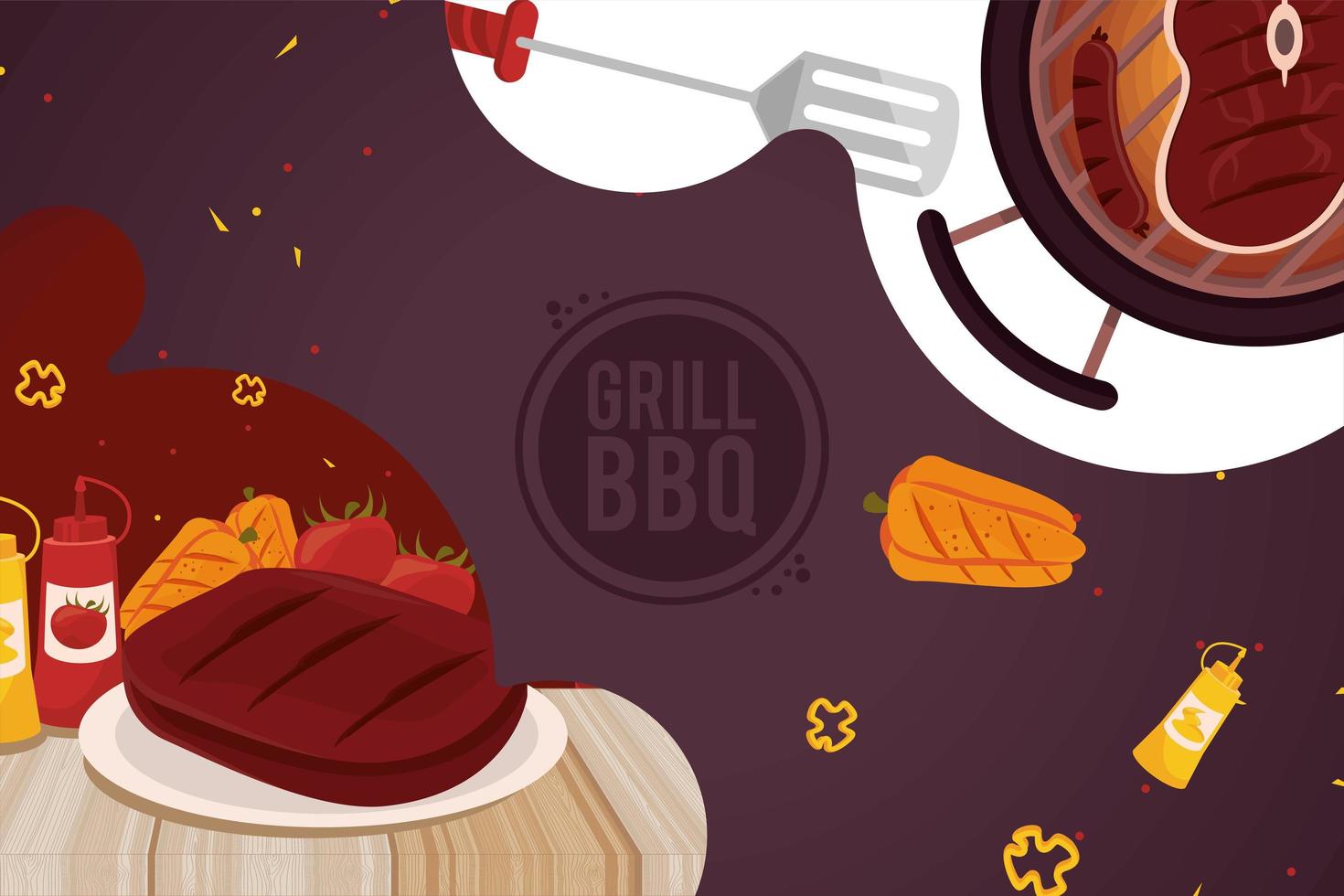 grill bbq lettering and oven vector