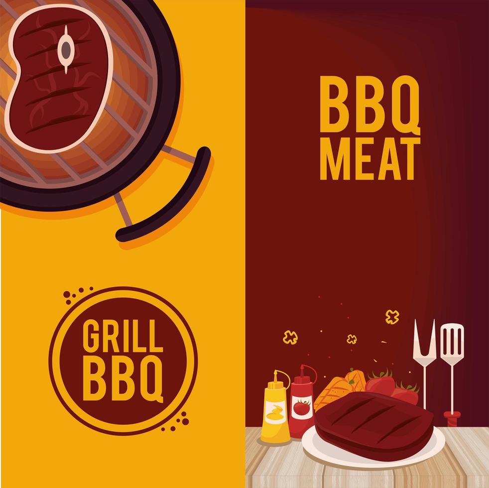 bbq meat lettering with food vector