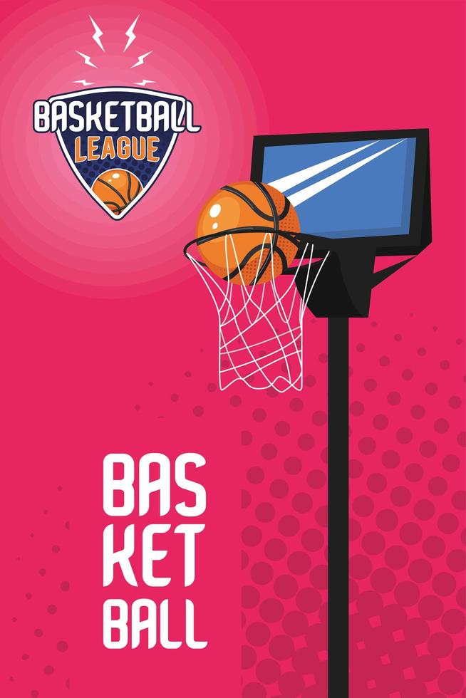 letras de la liga de baloncesto con canasta vector