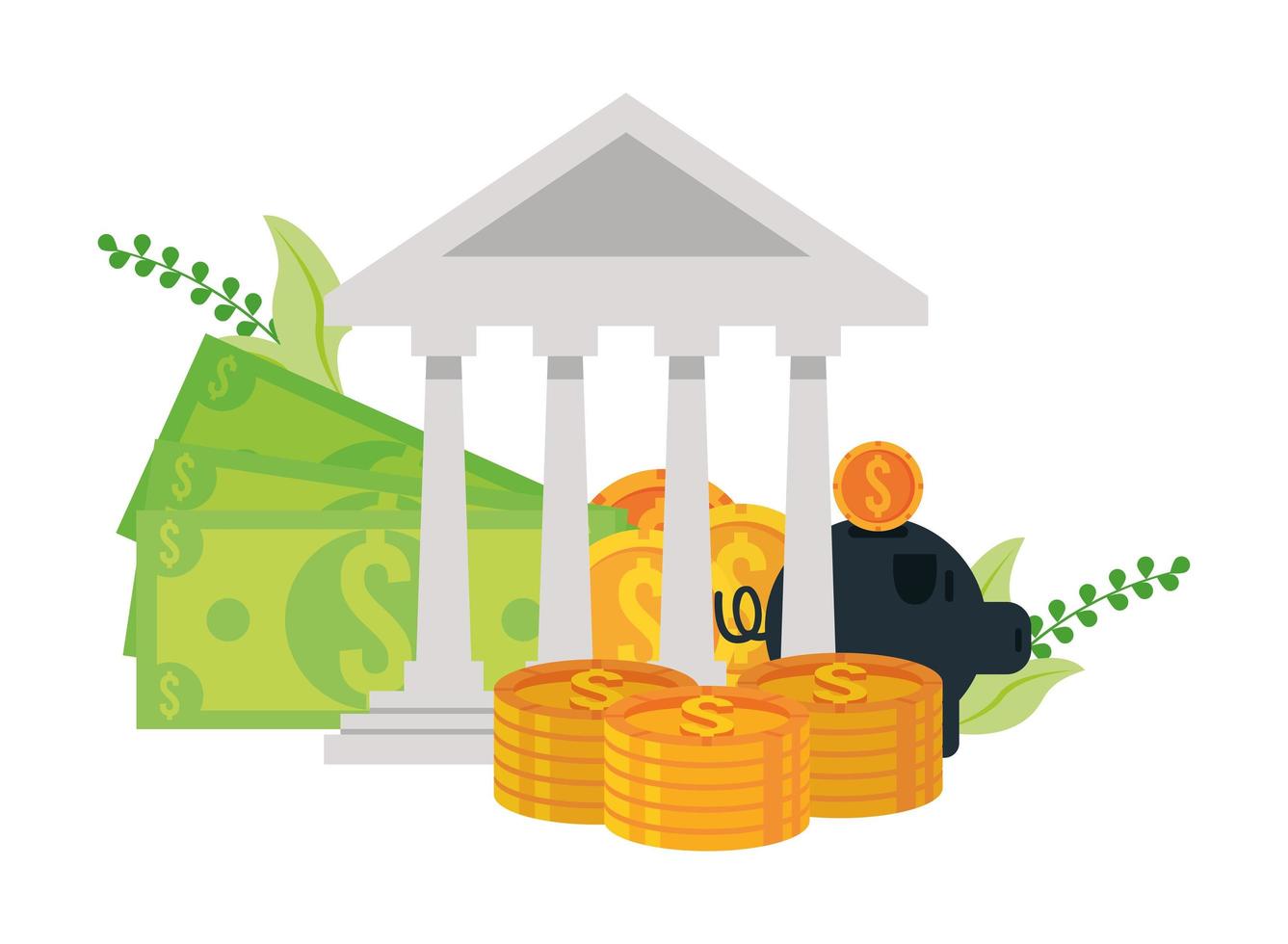 bank building with money vector