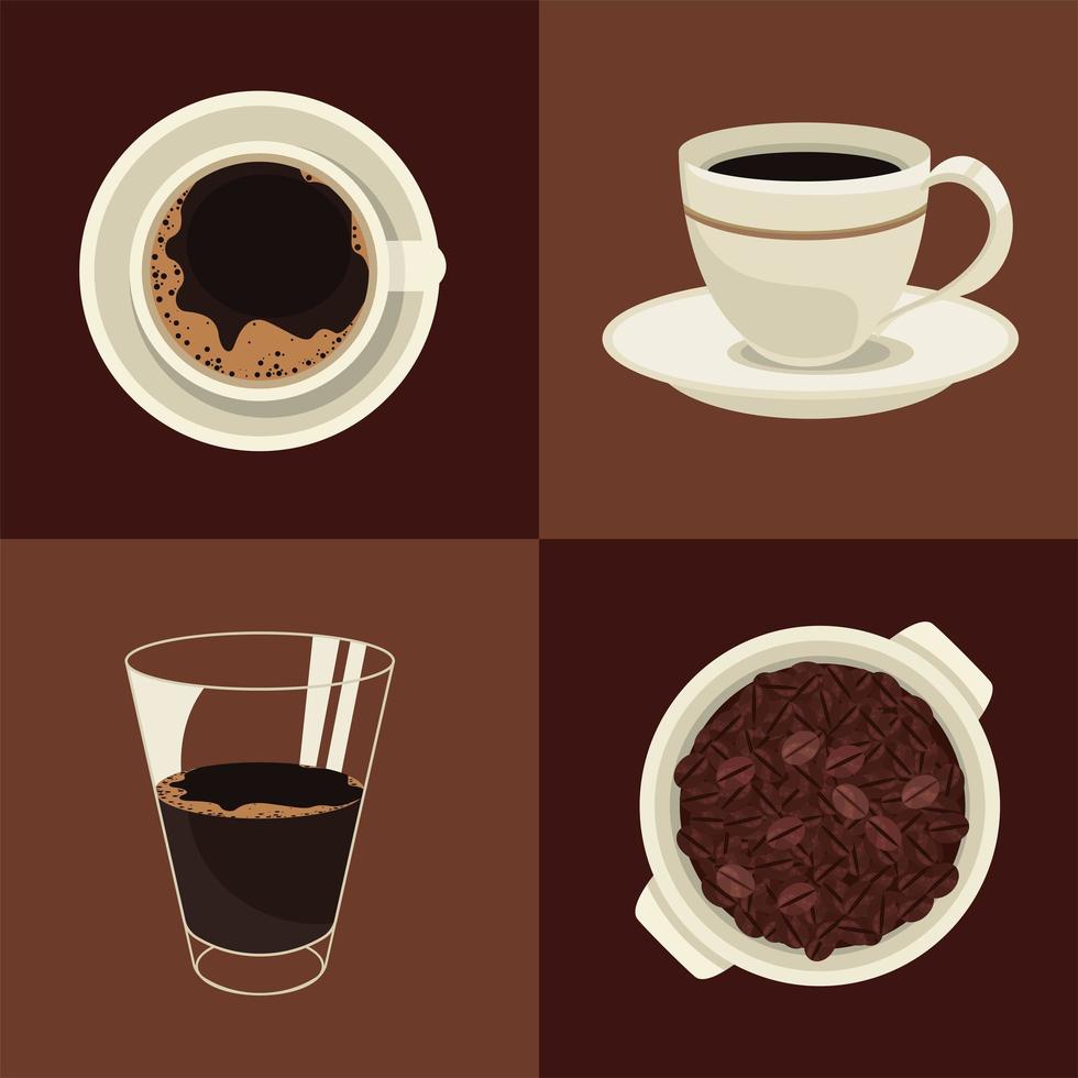 four delicious coffee icons vector