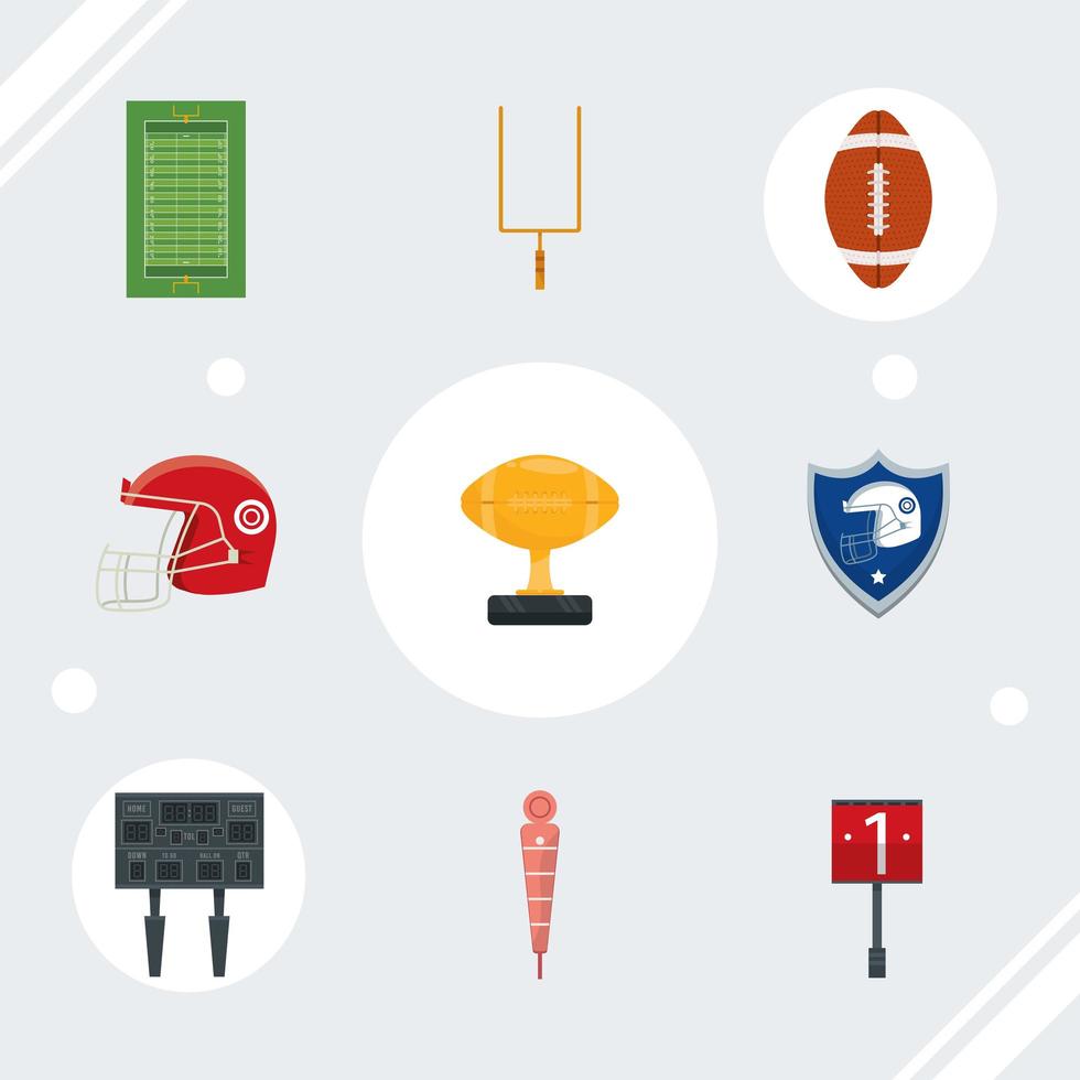 nine american football icons vector