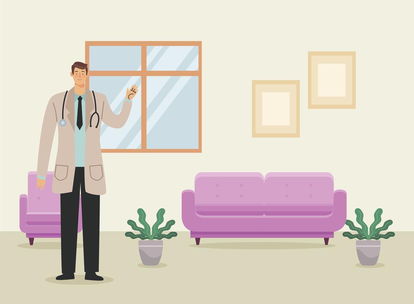 male doctor in livingroom vector