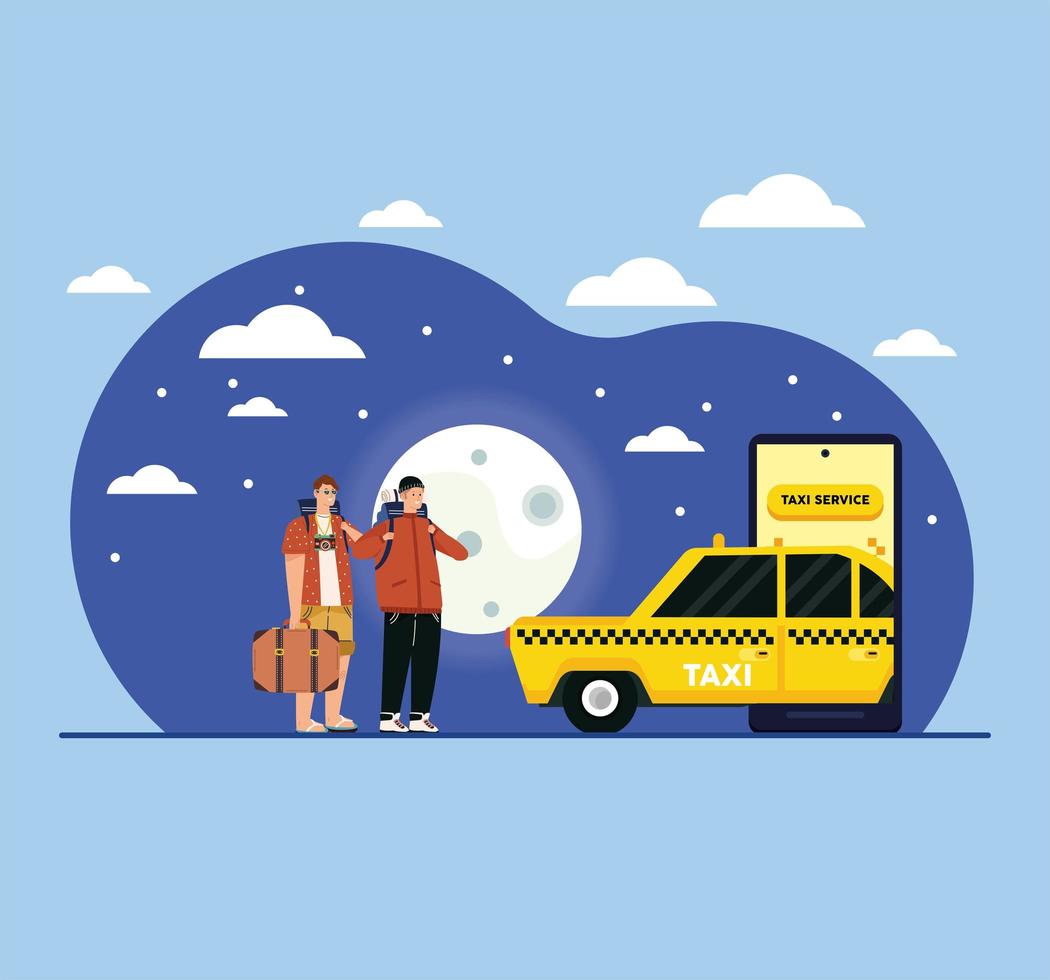 tourist and taxi online scene vector