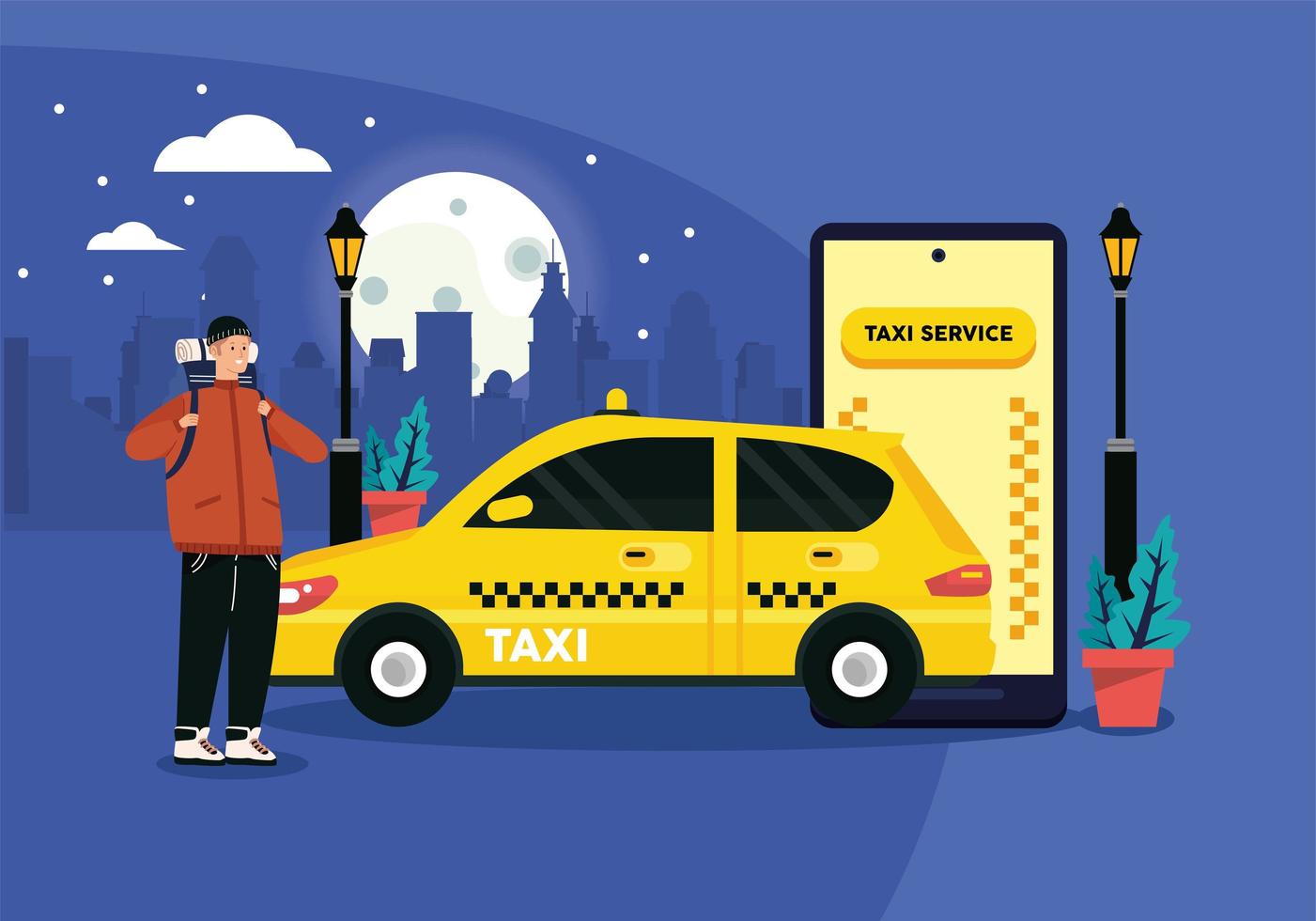 tourist and taxi online vector