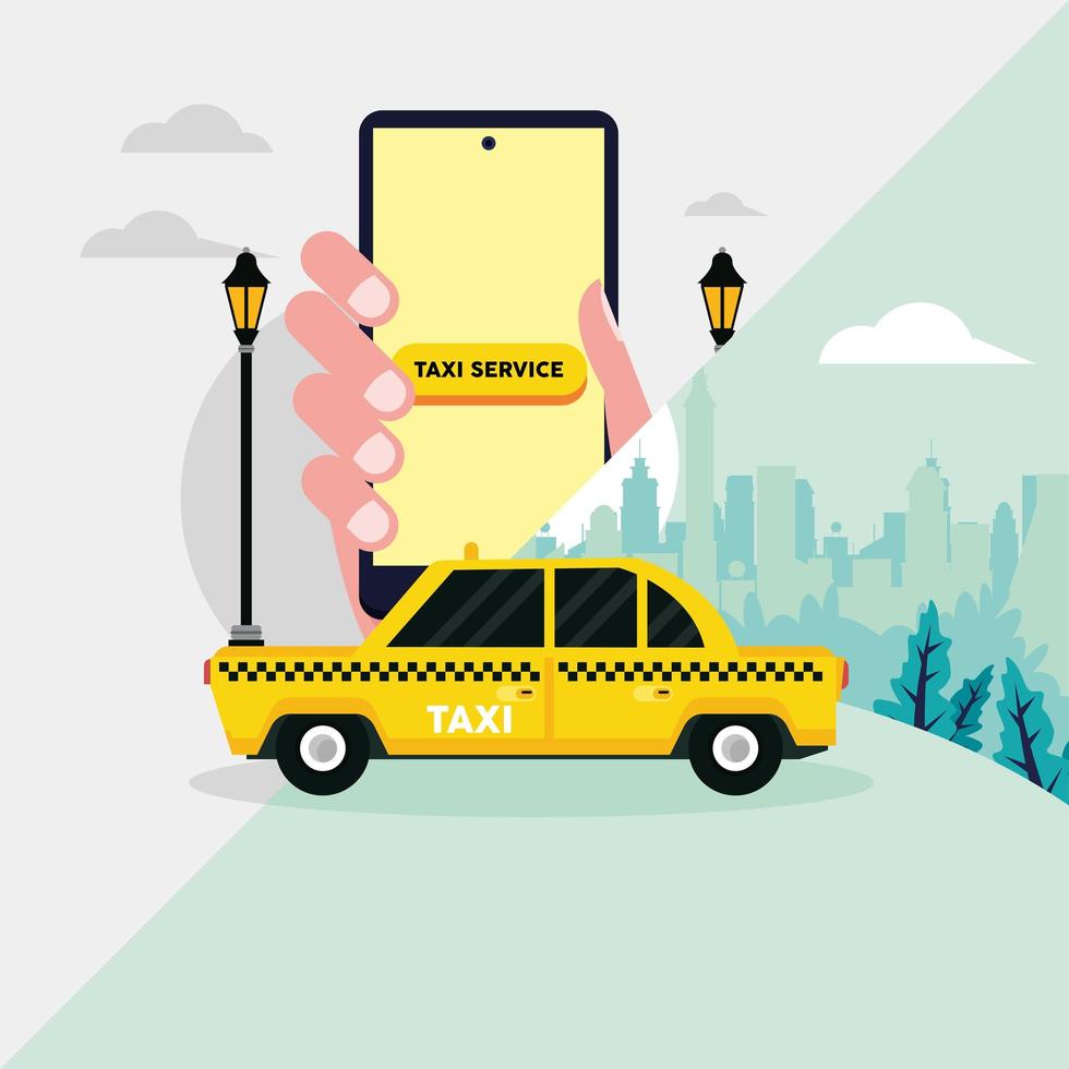 taxi and smartphone app vector