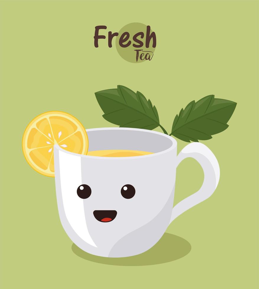 fresh tea lettering with cup vector