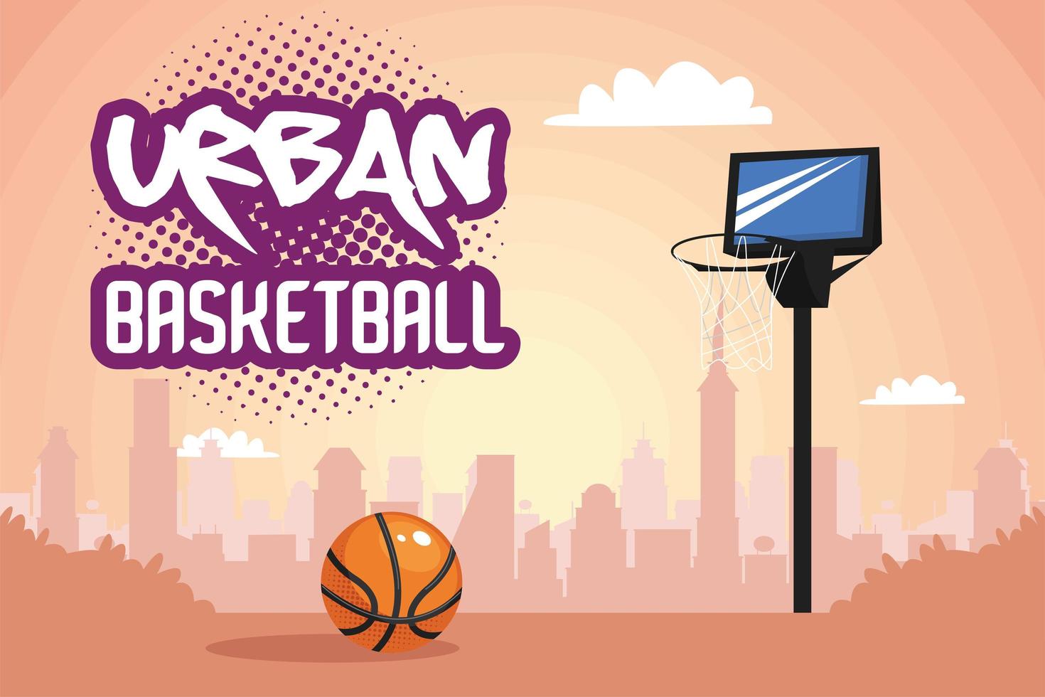 urban basketball lettering with basket vector