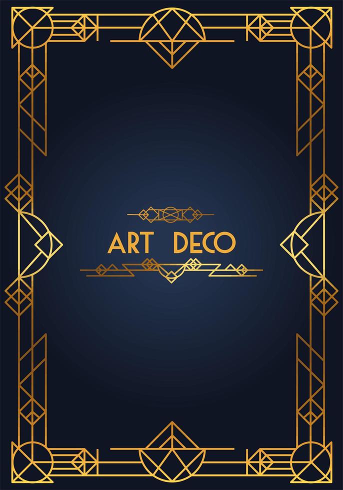 art deco lettering blue frame vector