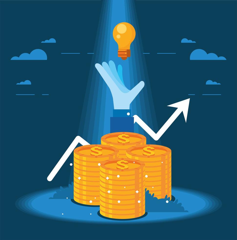 bulb and coins dollars vector