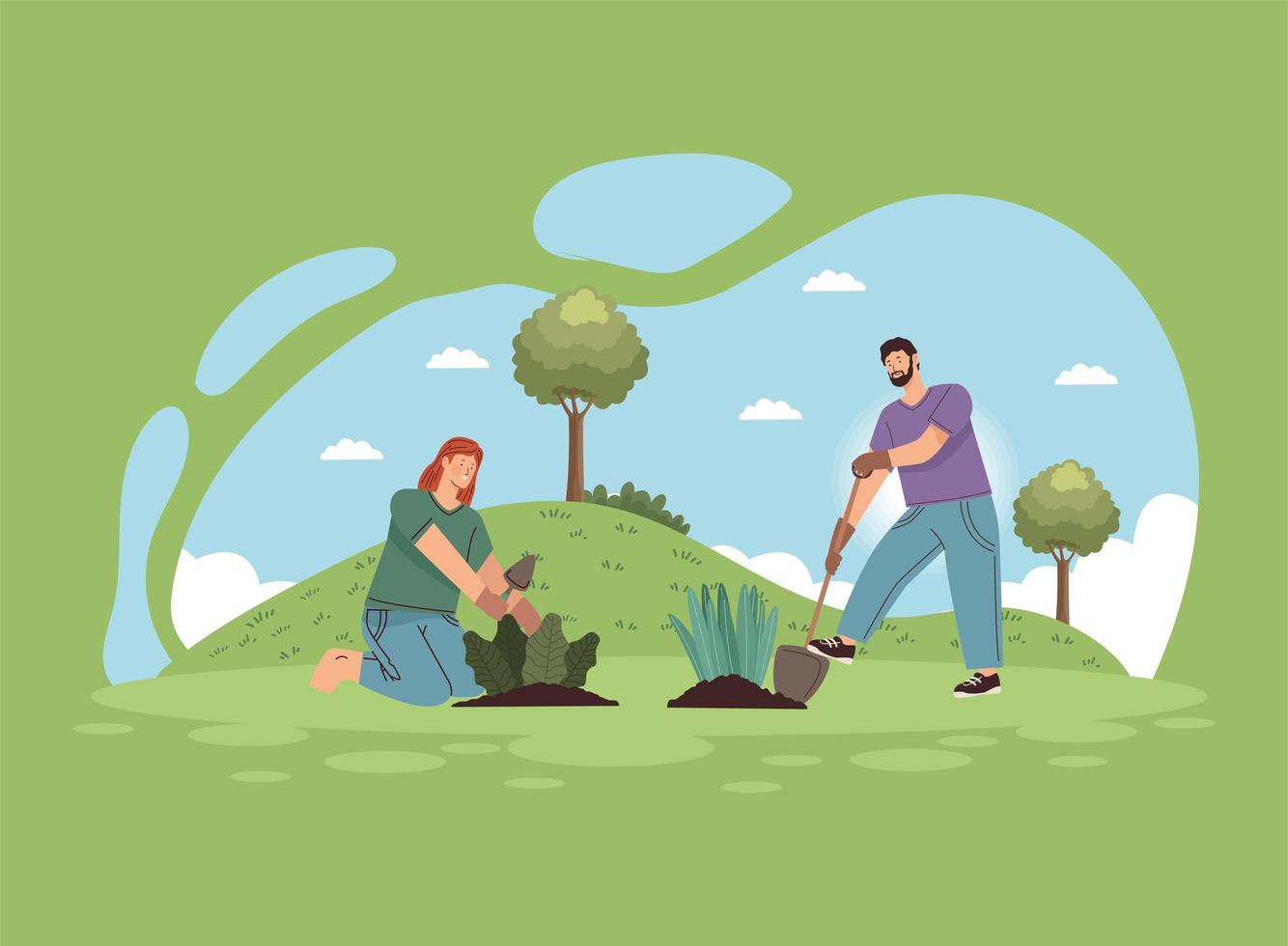 gardeners couple working characters vector