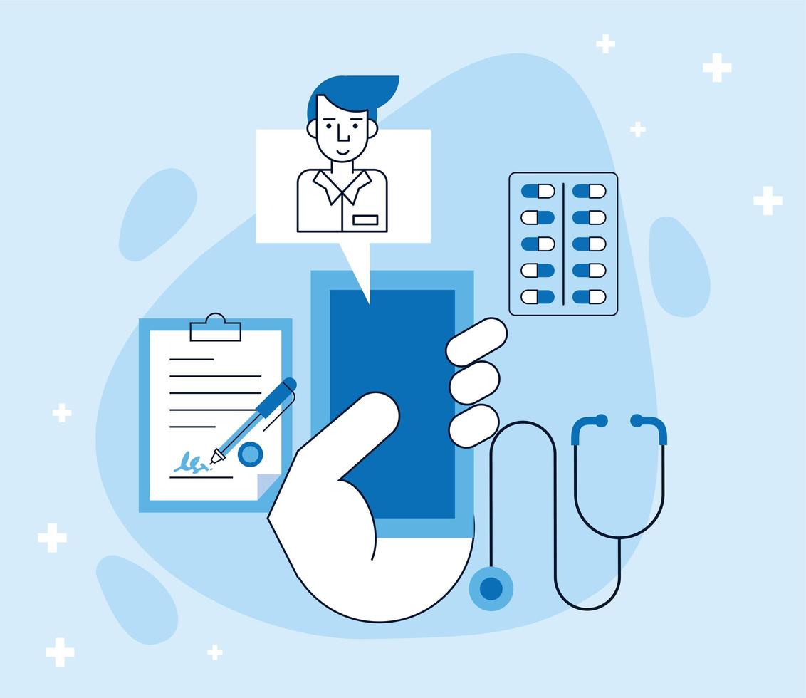 servicio médico en línea en smartphone vector