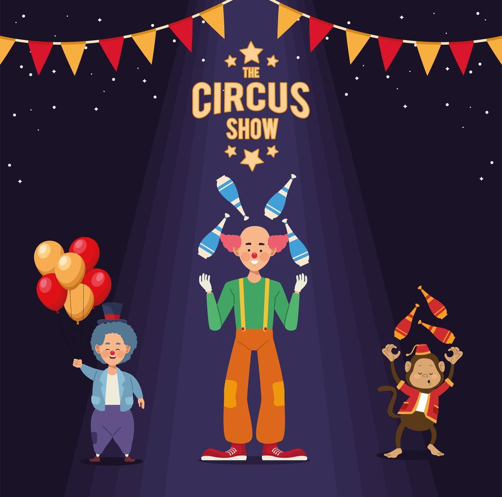 circus show lettering and jugglers vector