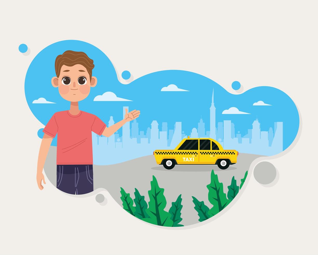 taxi and driver scene vector