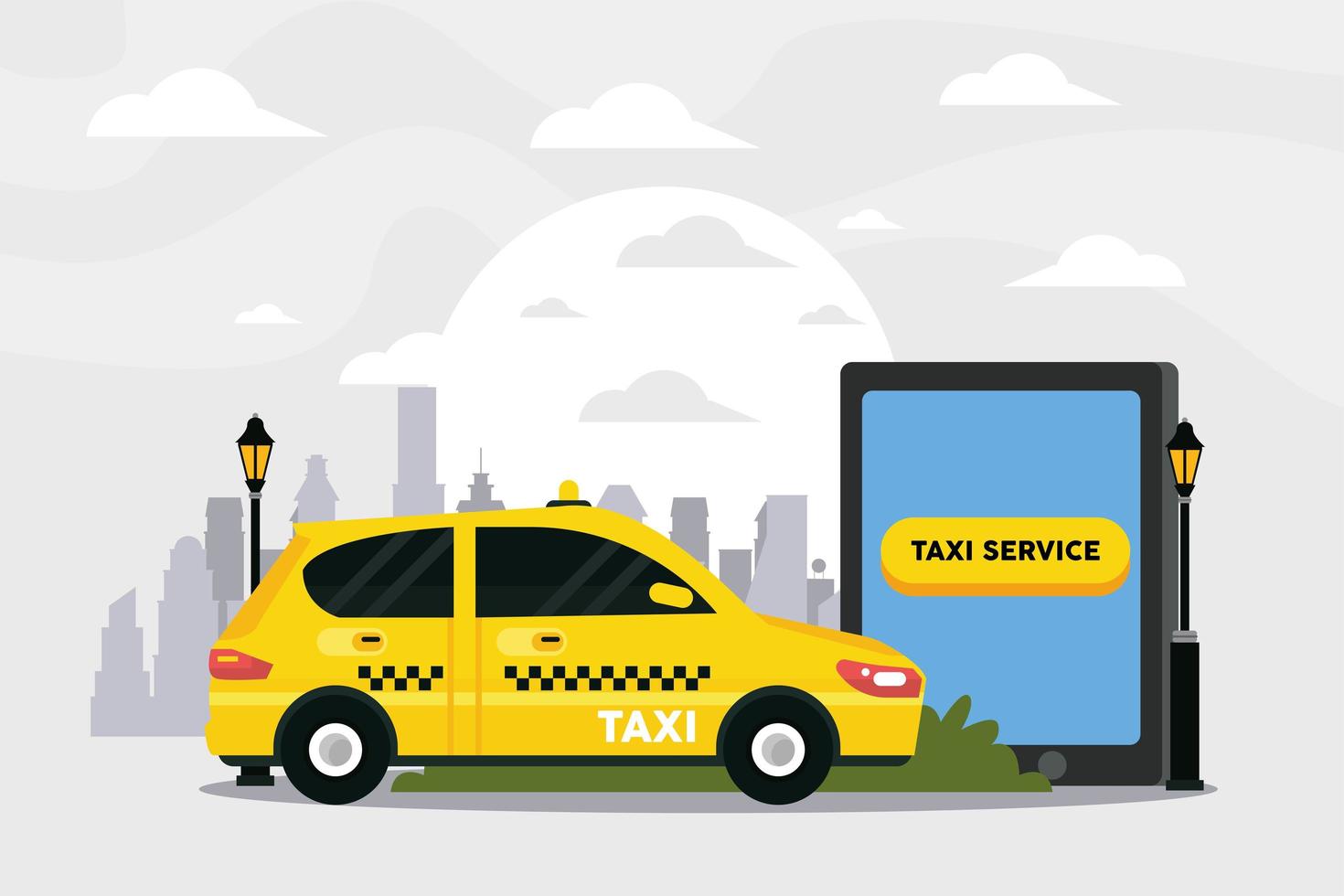 taxi online in tablet device vector