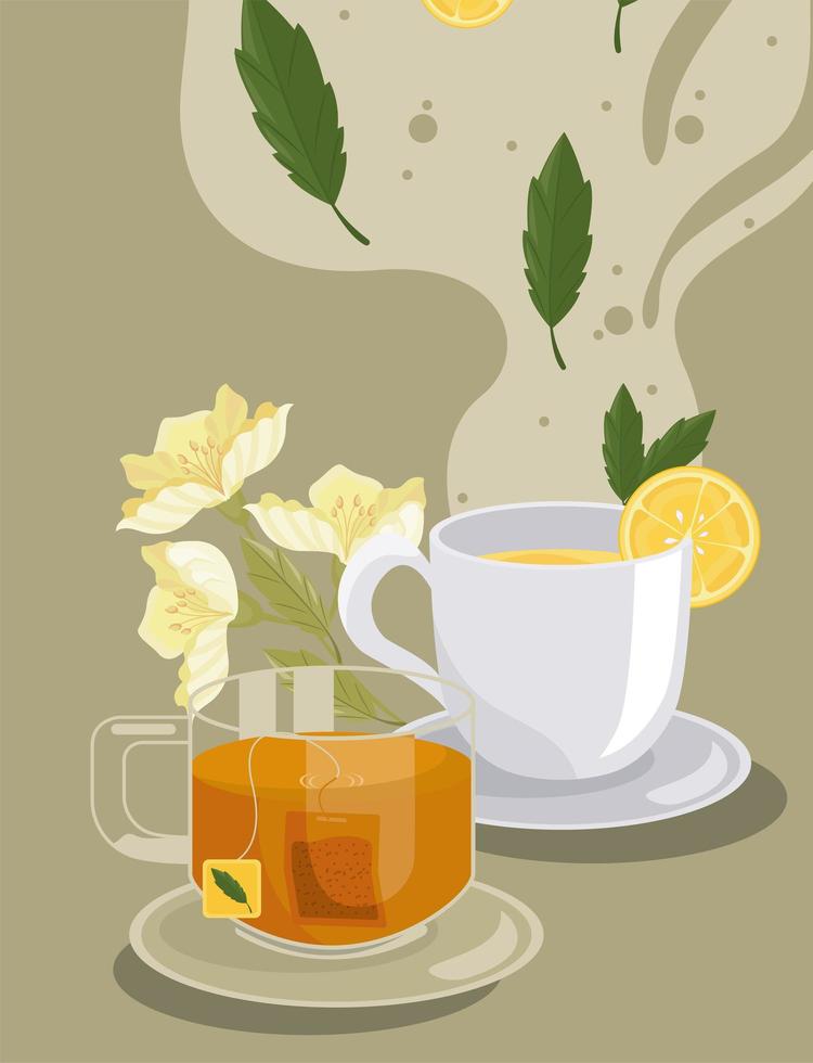 tea cups and chamomile vector