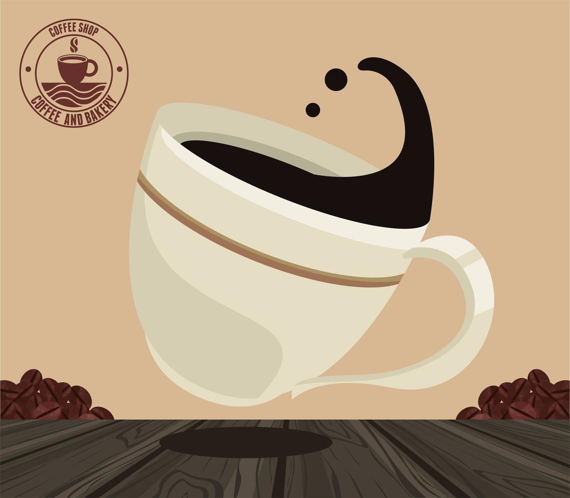 coffee shop seal and cup vector