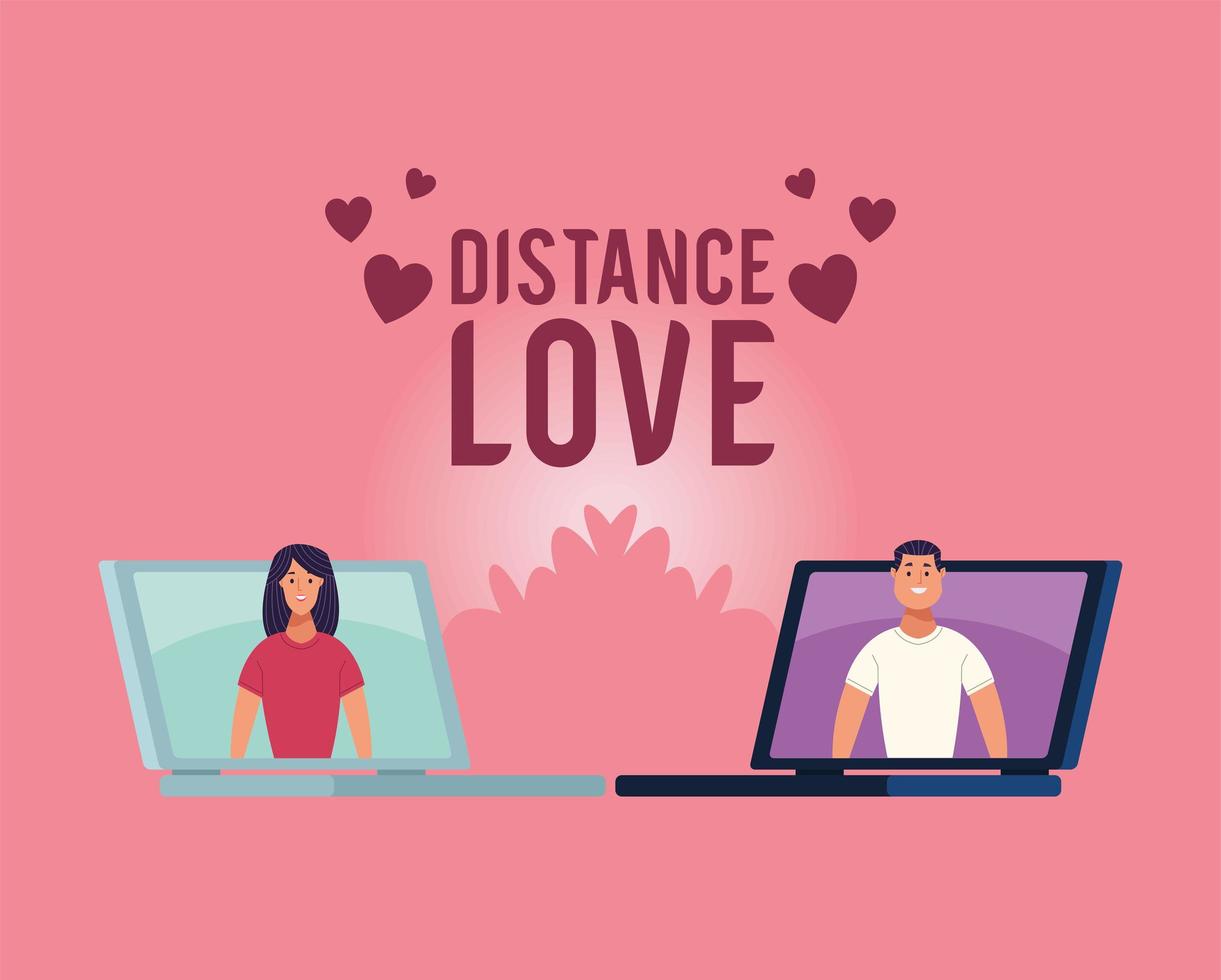 distance love lettering and laptops vector