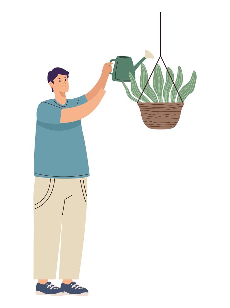 hombre jardinero con aspersor vector