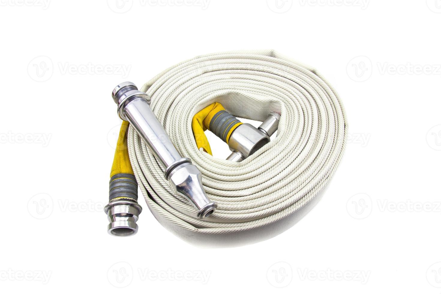 Fire extinguisher and fire hose reel inside the building on isolated a white background. photo
