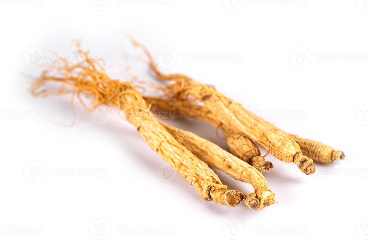 Ginseng, dried vegetable herb. Healthy food famous export food in Korea country isolated on white background. photo