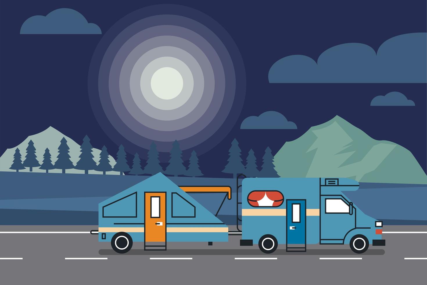 blue camper at night vector