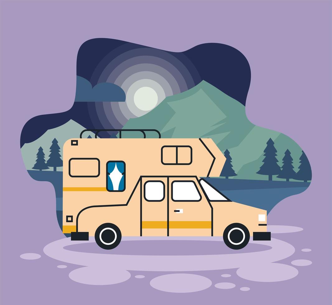 beige camper at night vector