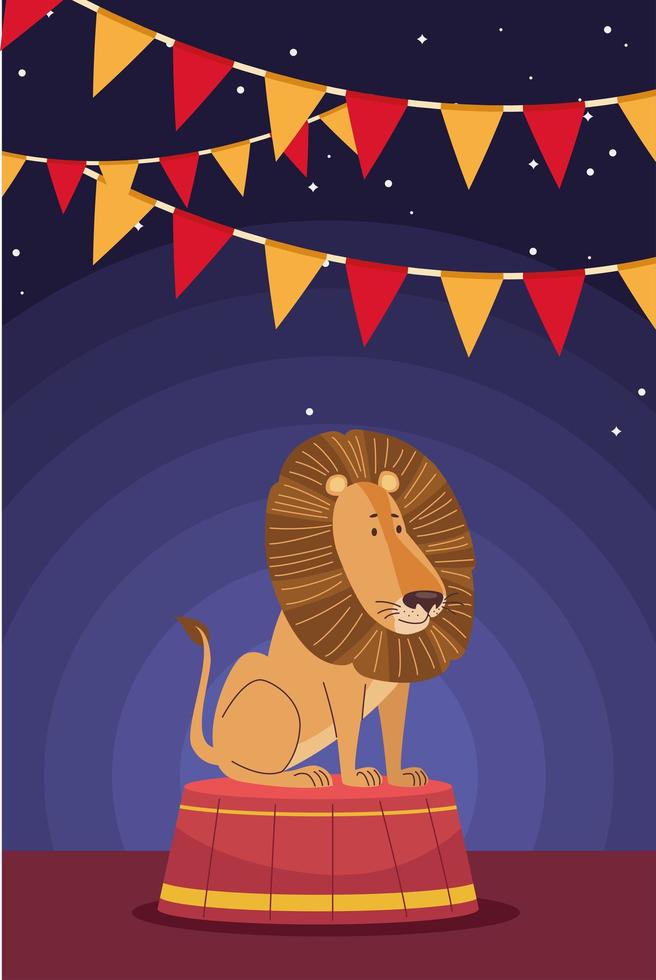 león de circo y guirnaldas vector