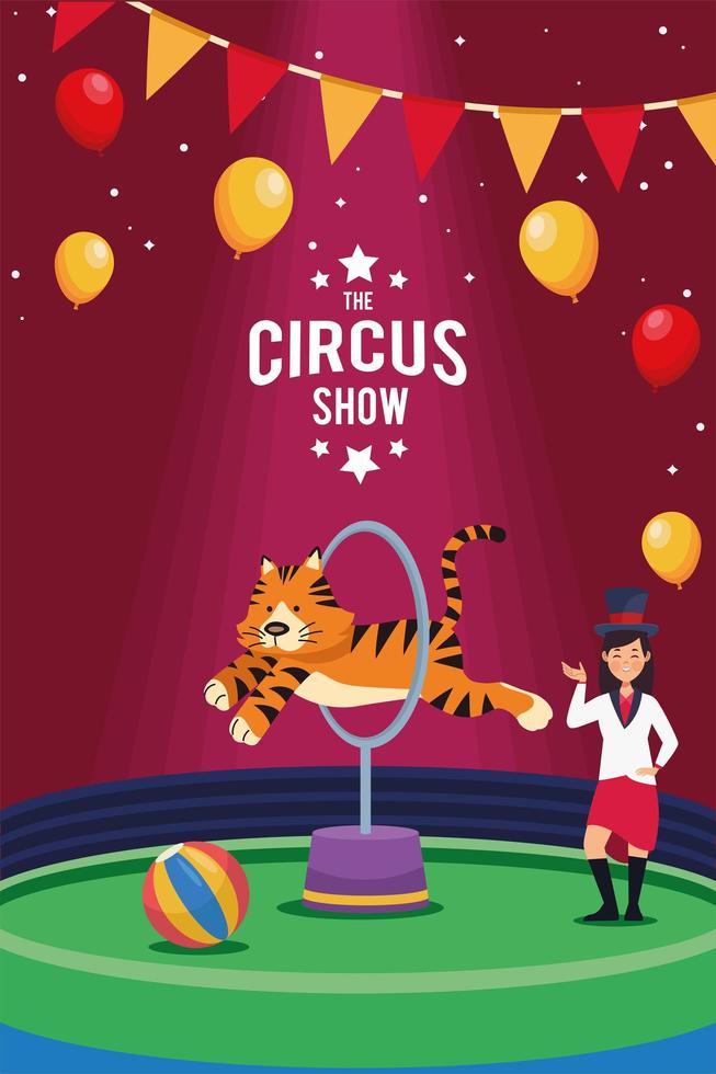 circus show lettering and tiger vector