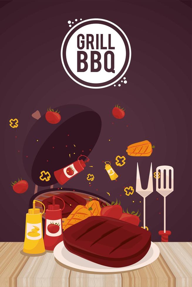 grill bbq lettering and icons vector