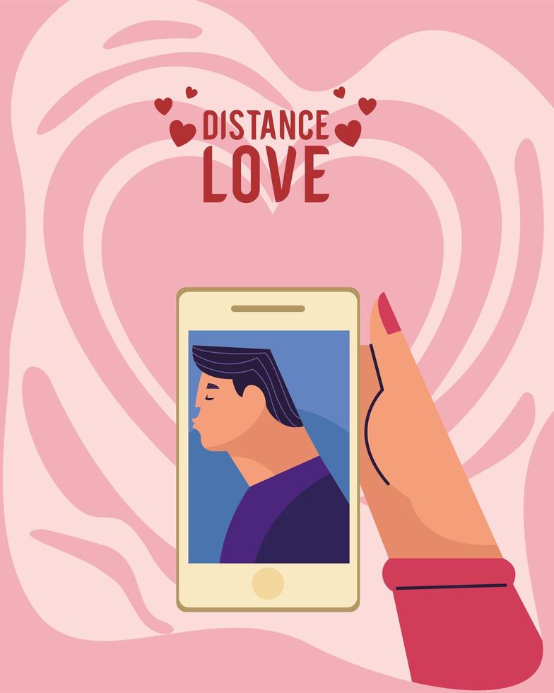 distance love lettering with cellphone vector