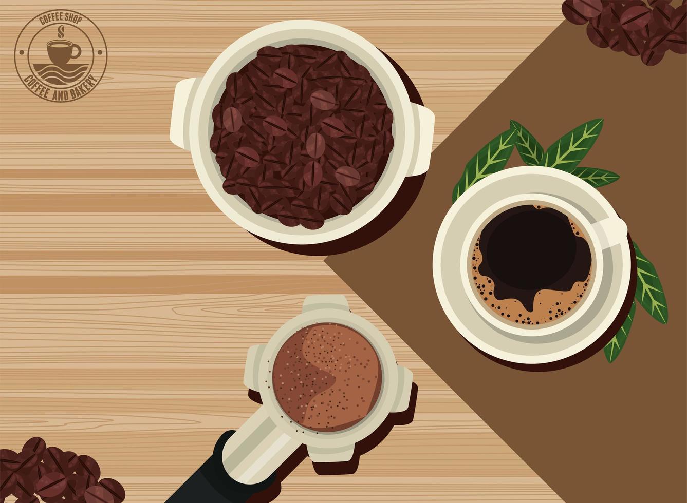 coffee shop seal and grains vector