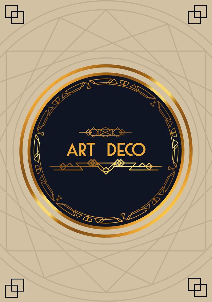 art deco lettering beige frame vector